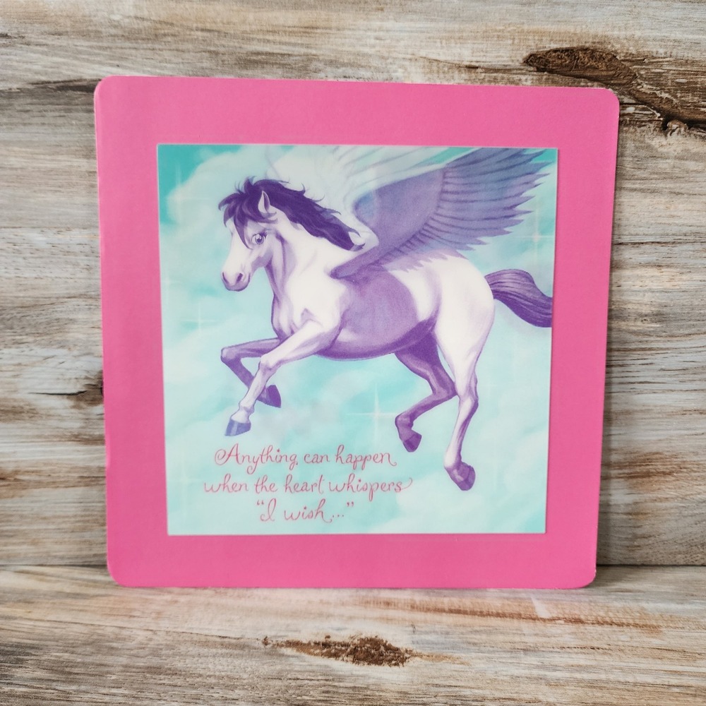Vintage Pegasus Birthday Card Pink Mythical Winged Horse Fantasy Greeting Card